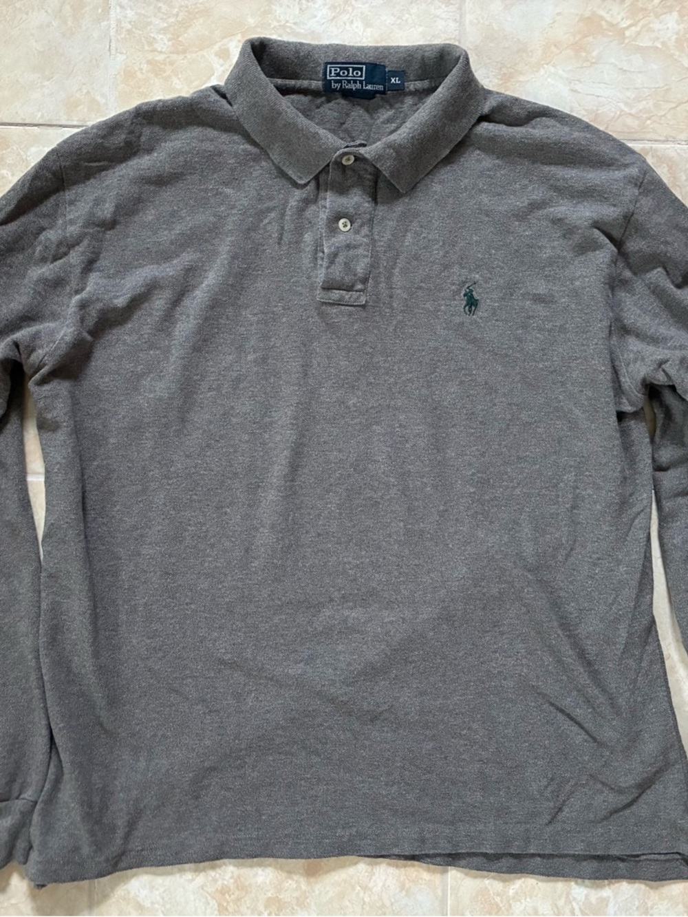 Polo by Ralph Lauren Men's Long-Sleeve Polo - Gray with Green Pony